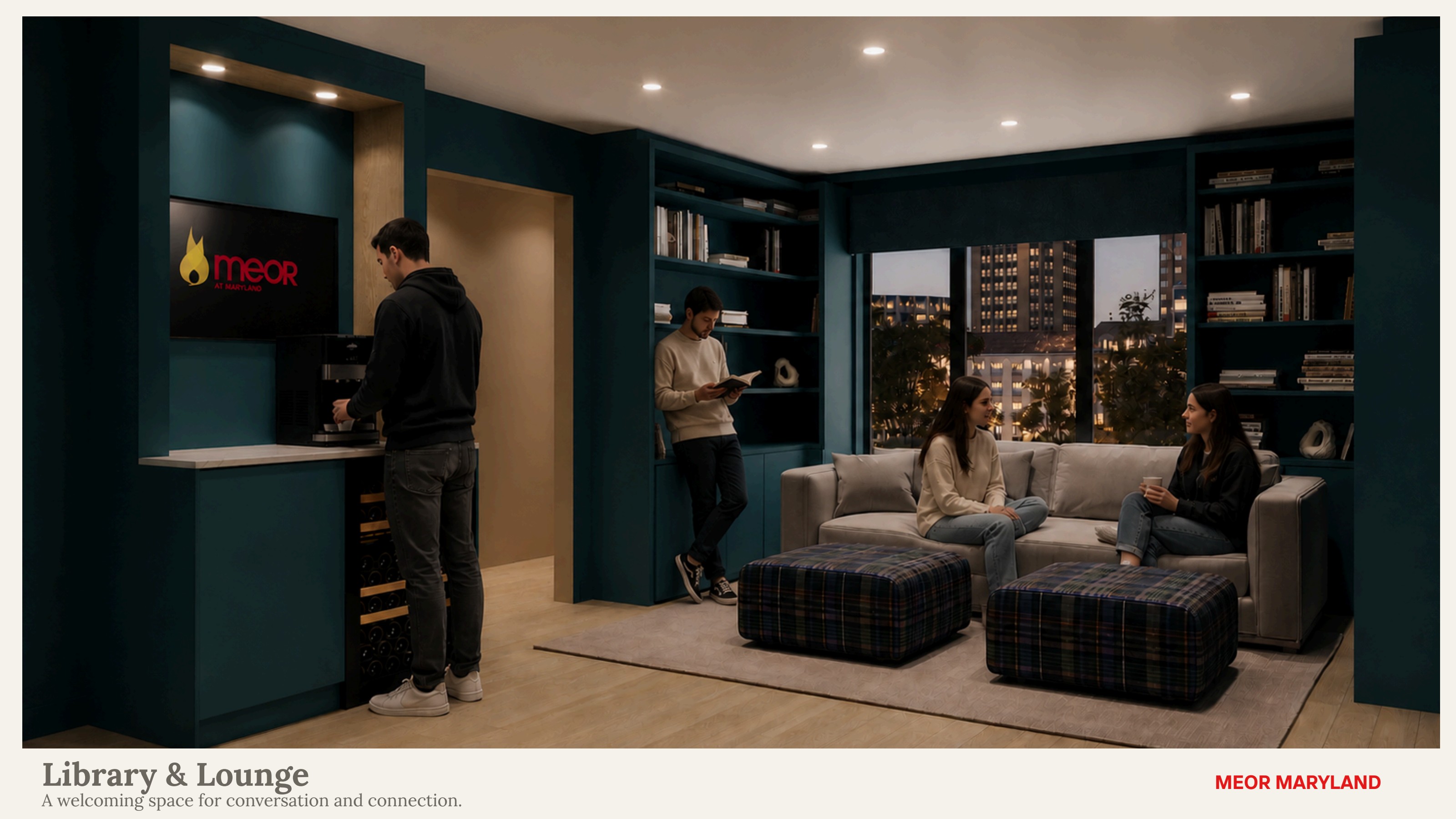 Library & Lounge — a welcoming space for conversation